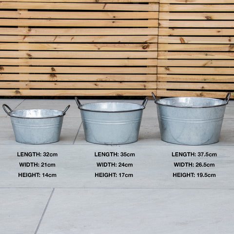Woodside Vintage Galvanised Steel Garden & Home Flower Planter Tubs, Pack of 3