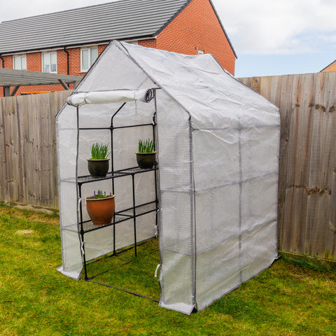 Woodside Large Walk-in Greenhouse with Netted PE Cover 4 Shelves Steel Frame