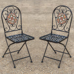 Folding Garden Bistro Chairs – Folding Metal Outdoor Chairs, Terracotta Tile Design x 2