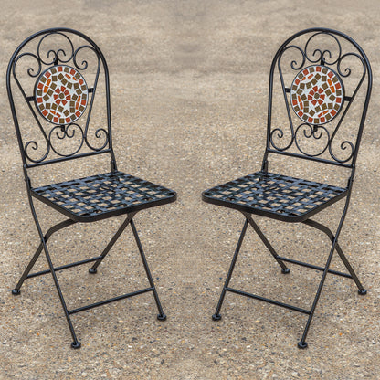 Folding Garden Bistro Chairs – Folding Metal Outdoor Chairs, Terracotta Tile Design x 2