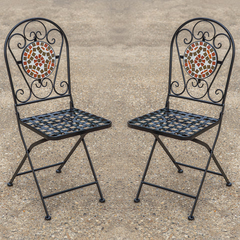 Folding Garden Bistro Chairs – Folding Metal Outdoor Chairs, Terracotta Tile Design x 2