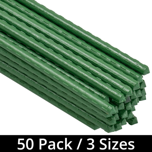 Woodside Green Garden Plant Stakes, Coated Steel Support Spikes, Pack of 50