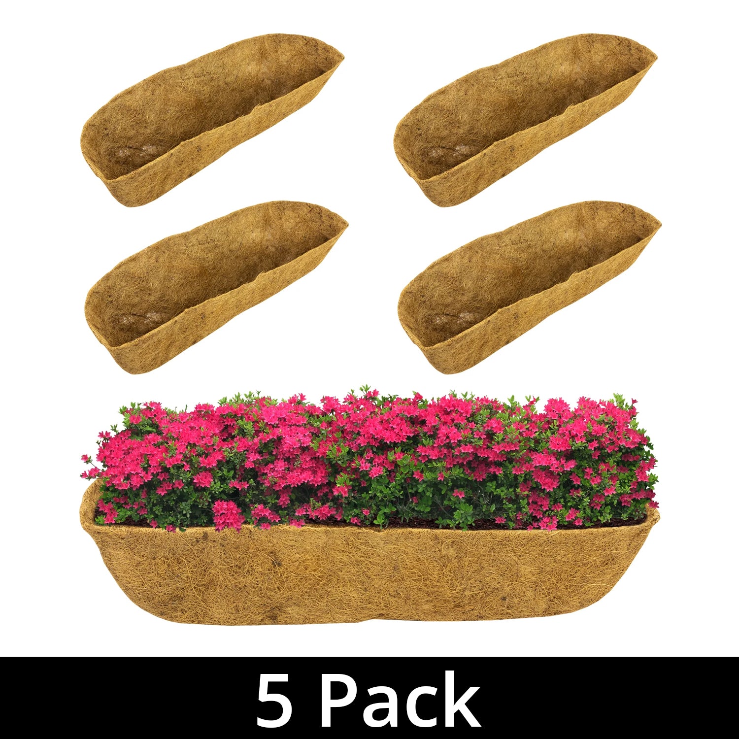 Woodside Extra Deep Natural Coco Fibre Wall/Window Trough Replacement Liners, 60cm, pack of 5