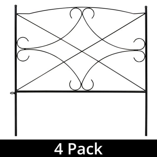 Woodside Hanworth Metal Garden Border Edging, Outdoor Lawn Fencing, 2.4m Total Length, Pack of 4