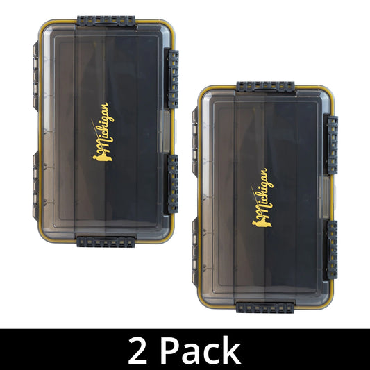 Michigan Waterproof Transparent Fishing Large Tackle Box Storage Organiser Tray with DIY Dividers for Lures Hooks Storage, 2 Pack