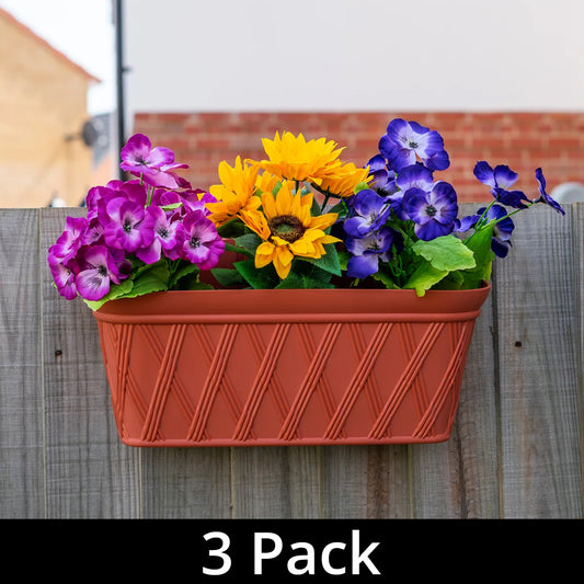 Wall/Fence Planter Trough, Pack of 3 Hanging Balcony Plastic Window Flower Box