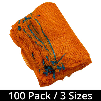 Woodside Orange Mesh Raschel Bags, Net Sacks for Fruit/Veg/Kindling Wood x 100