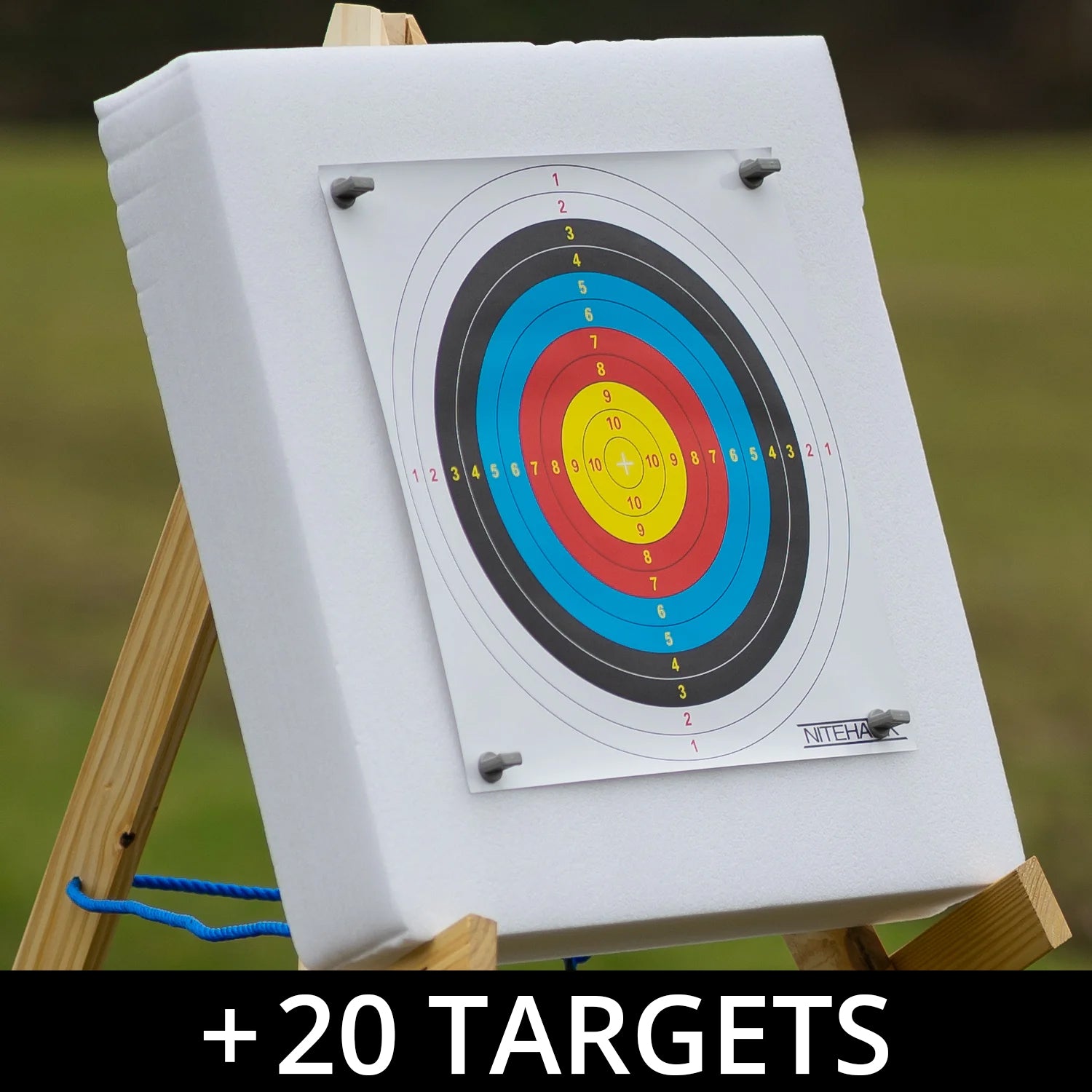 Nitehawk 60x60cm Archery Self Healing Foam Target Board + 20 Paper Faces