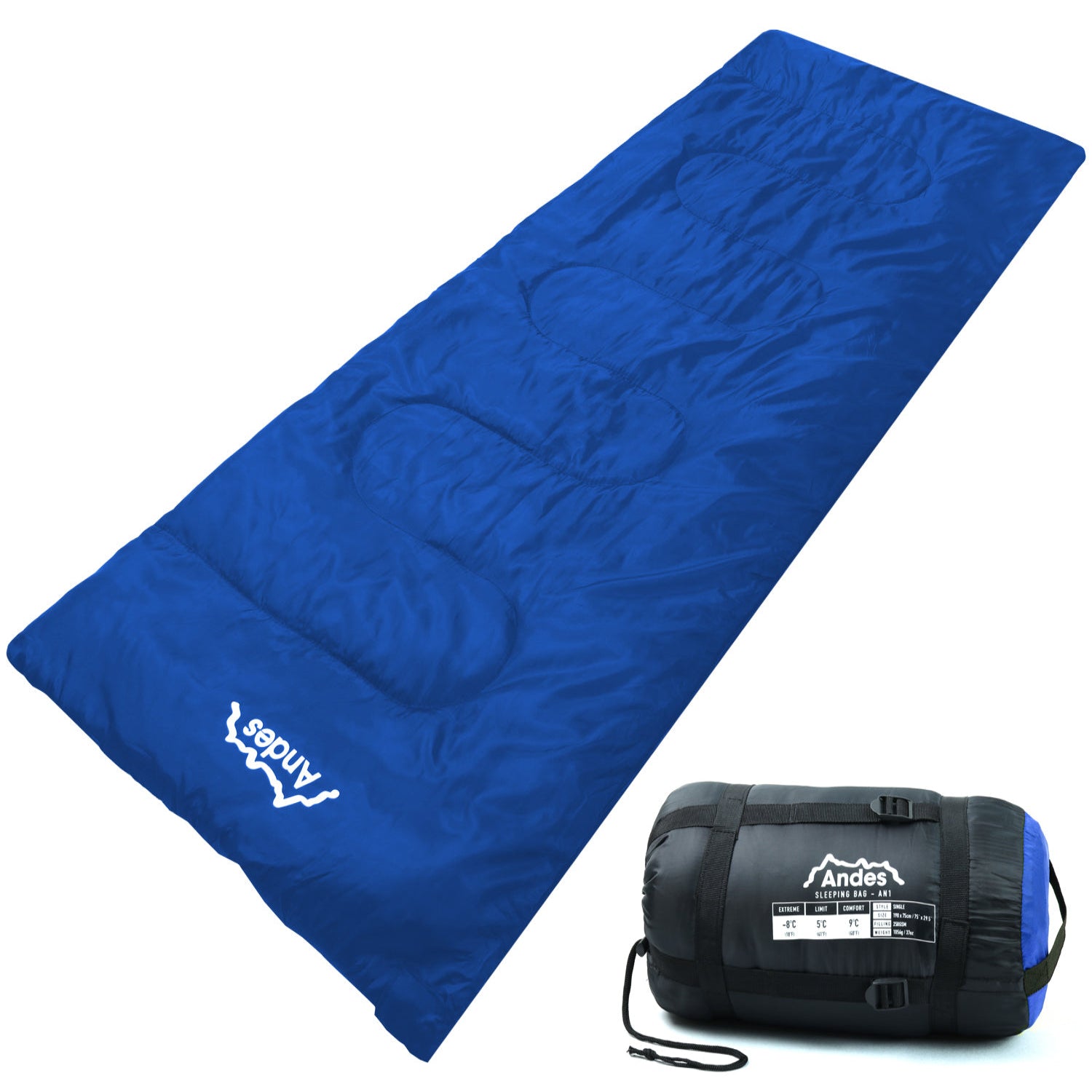 Andes Palermo 250 2 Season Envelope Rectangle Camping Sleeping Bag
