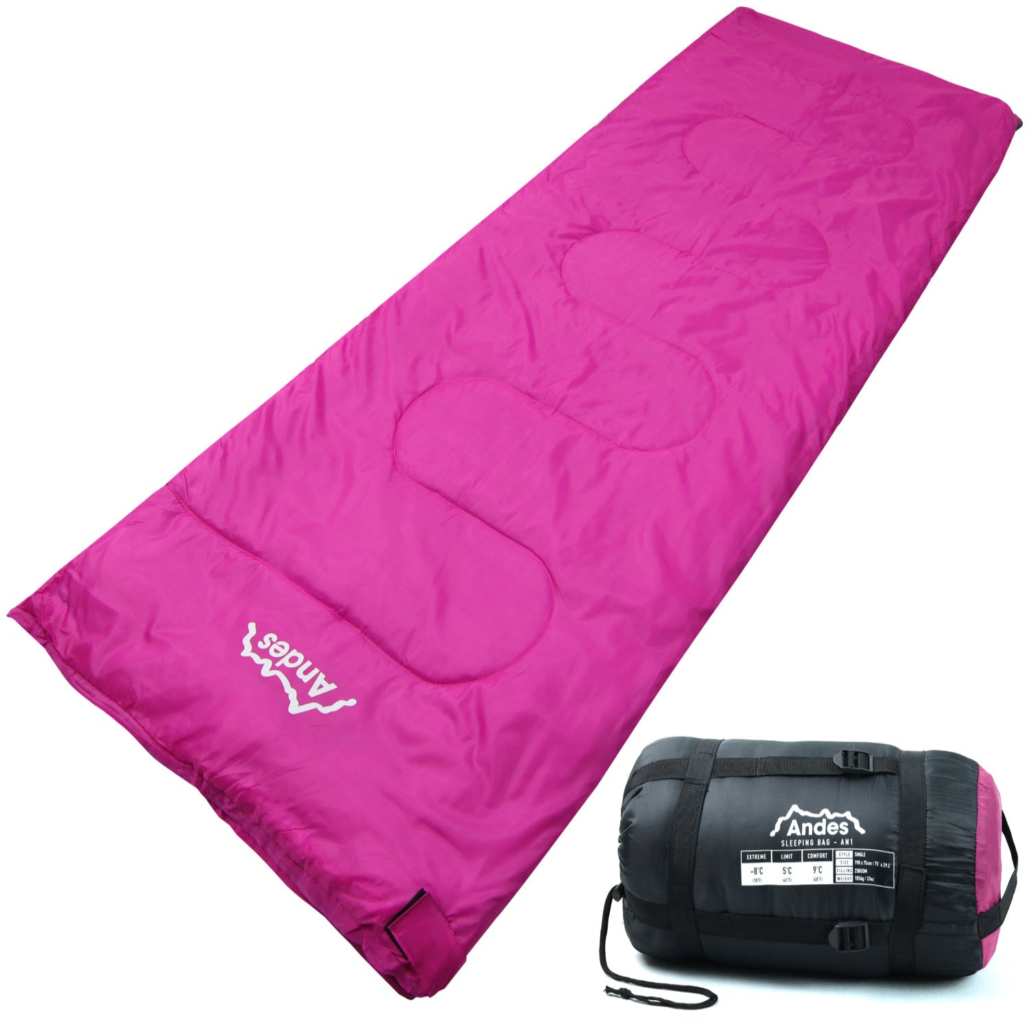 Andes Palermo 250 2 Season Envelope Rectangle Camping Sleeping Bag