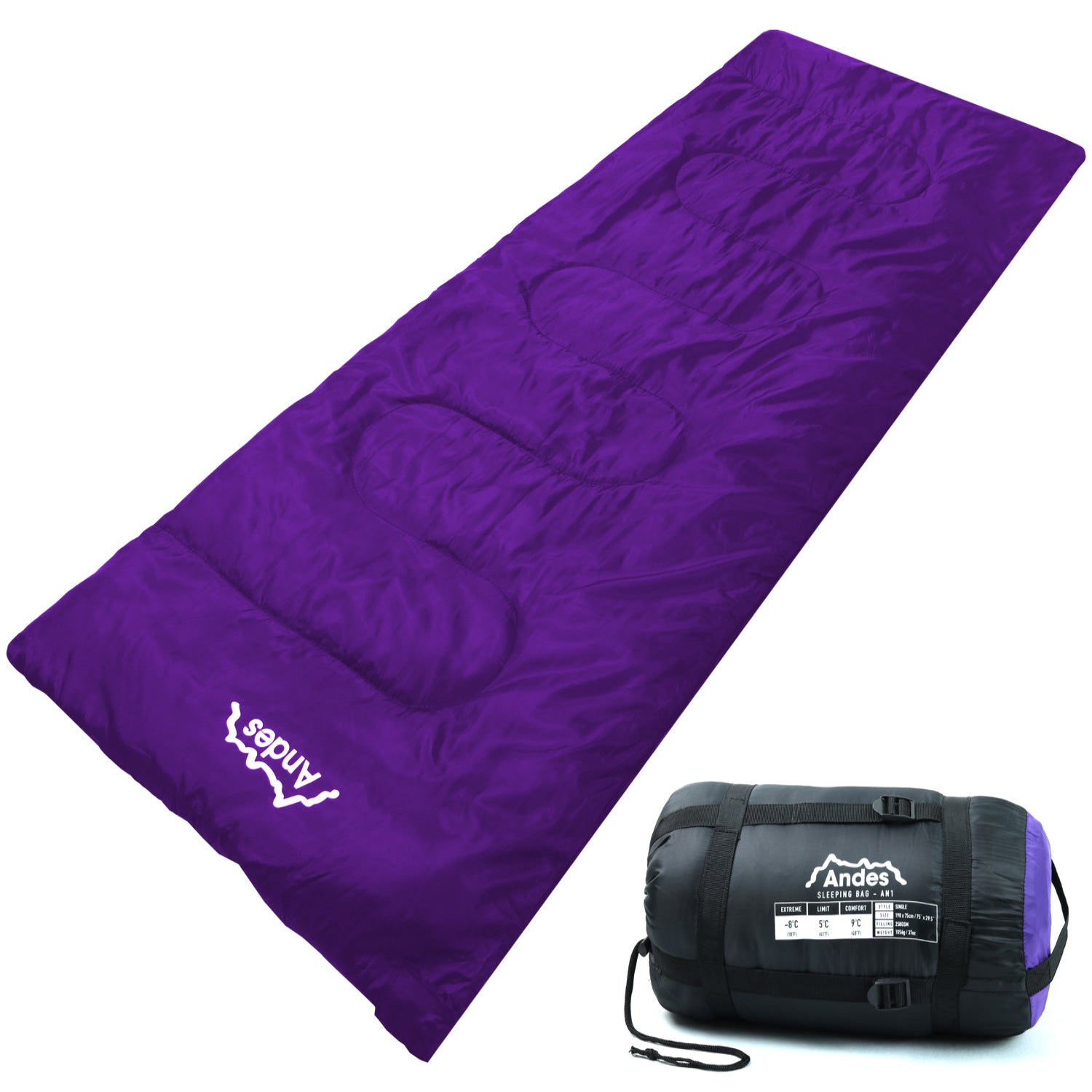 Andes Palermo 250 2 Season Envelope Rectangle Camping Sleeping Bag