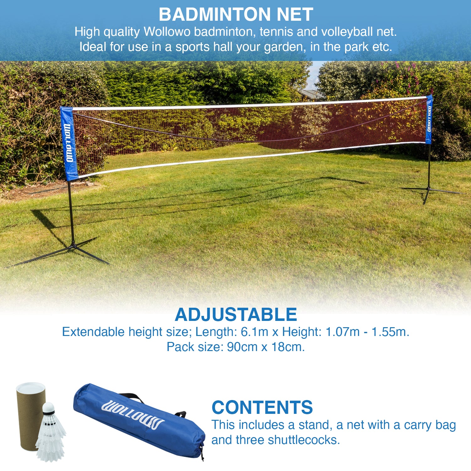 Wollowo 6m Foldable Portable Badminton Volleyball Net Frame Stand