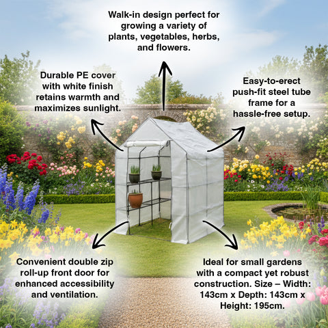Woodside Large Walk-in Greenhouse with Netted PE Cover 4 Shelves Steel Frame