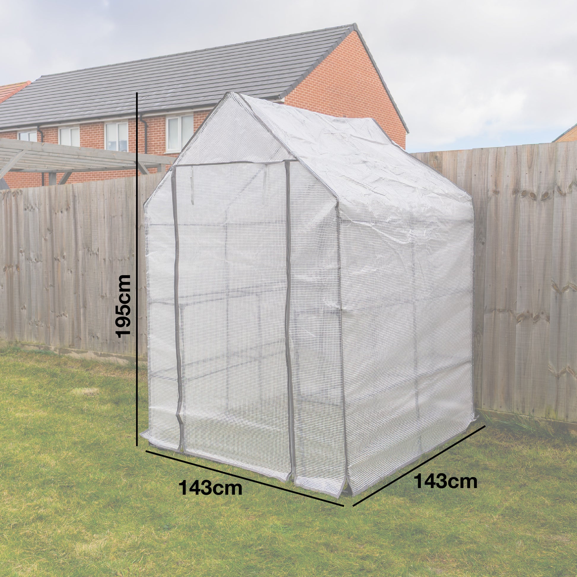 Woodside Large Walk-in Greenhouse with Netted PE Cover 4 Shelves Steel Frame