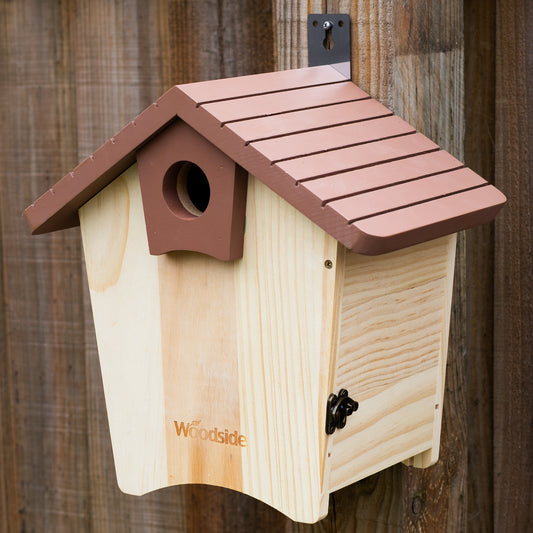 Woodside Wooden Bird House Box with Clear View Panel & Predator Guard for Garden Nesting