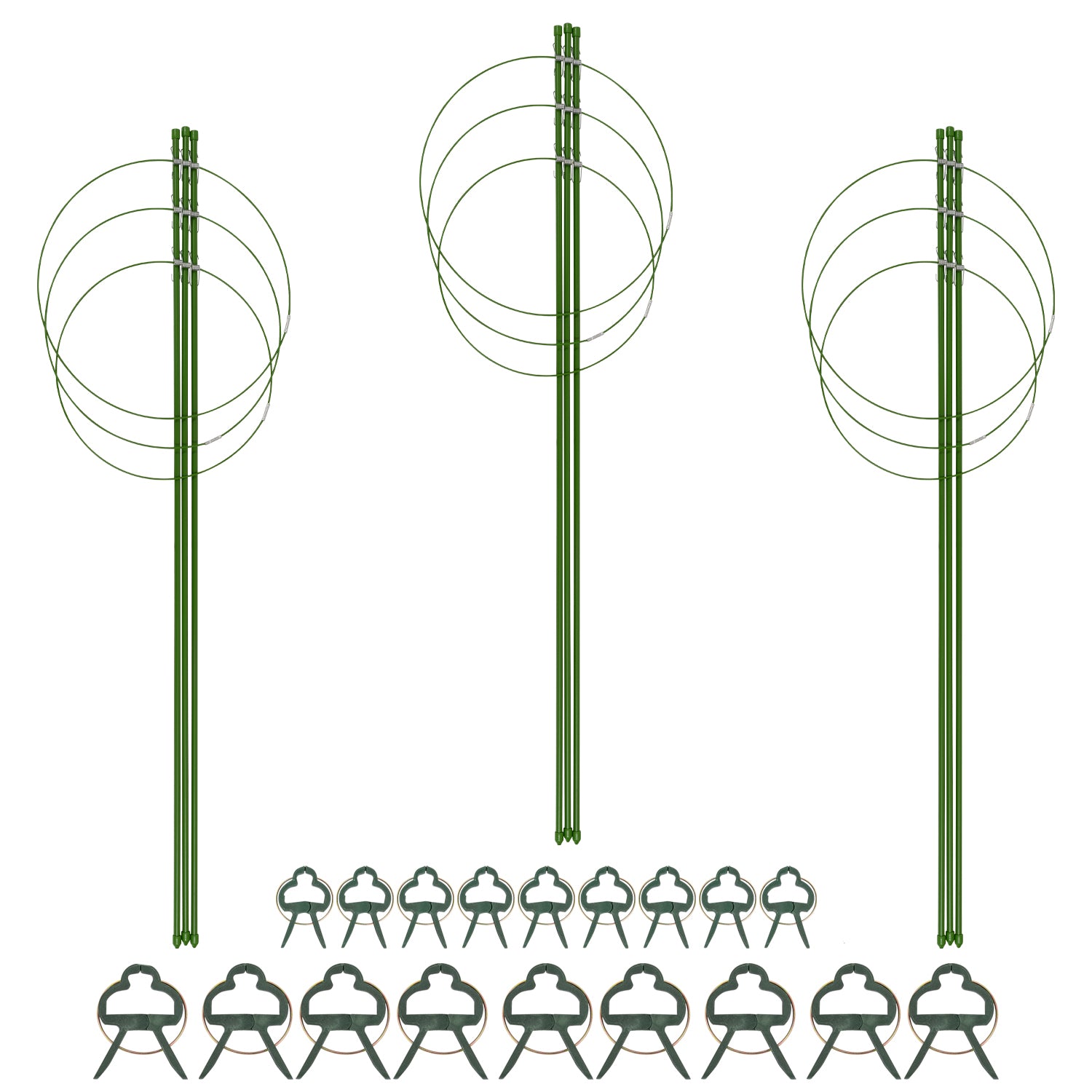 Woodside Garden Plant Support Rings Growing Cages, Adjustable Stakes & Clips – 3 PACK
