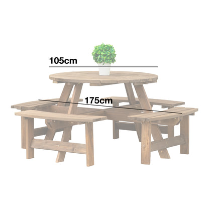 Woodside 8 Seater Round Pressure Treated Wooden Garden/Pub Bench