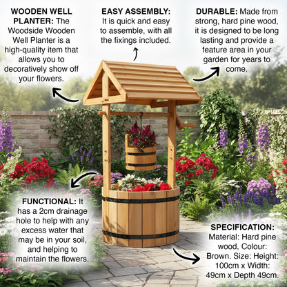 Woodside Wooden Ornamental Garden Plant/Flower Wishing Well Planter