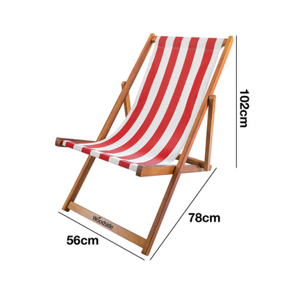 Woodside Traditional Folding Beach/Garden Wooden Deck Chair Seaside Lounger, Red/White