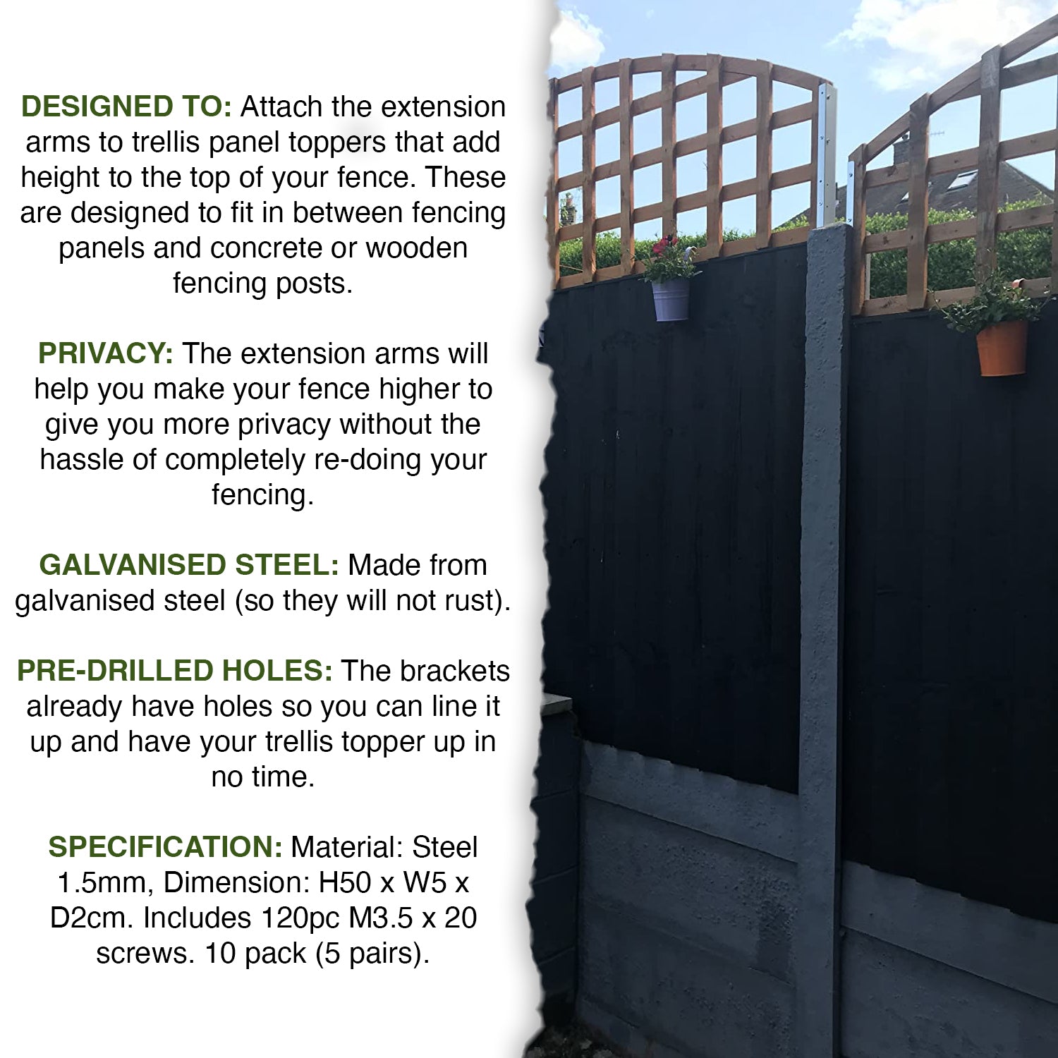 Woodside Fence Trellis Extension Arms/Topper Brackets (pack of 10)