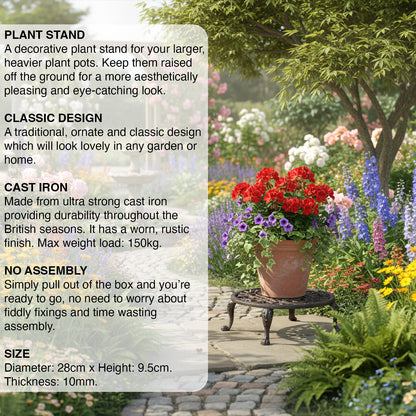 Woodside Round Cast Iron Indoor/Outdoor Heavy Duty Garden Plant Pot Stand, 11inch