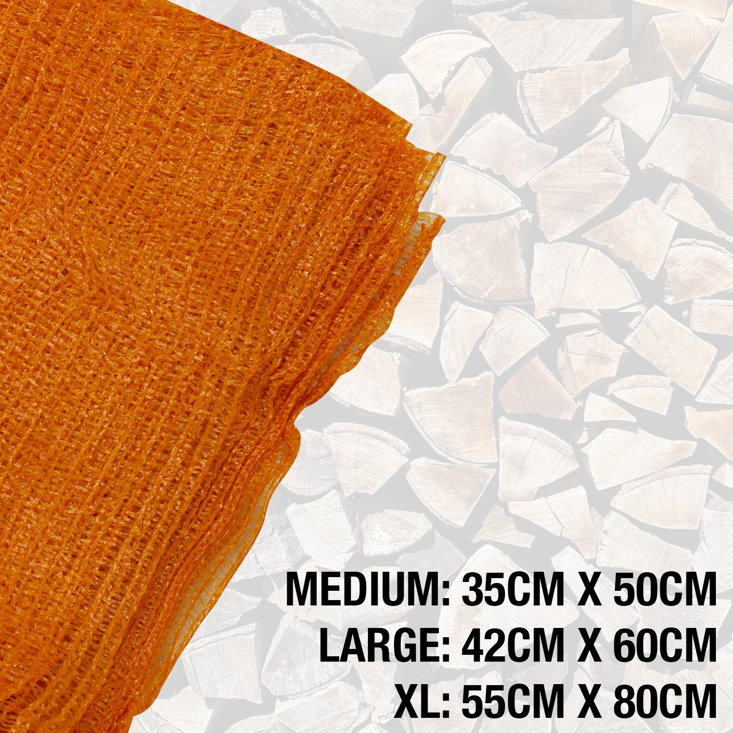Woodside Orange Mesh Raschel Bags, Net Sacks for Fruit/Veg/Kindling Wood x 100