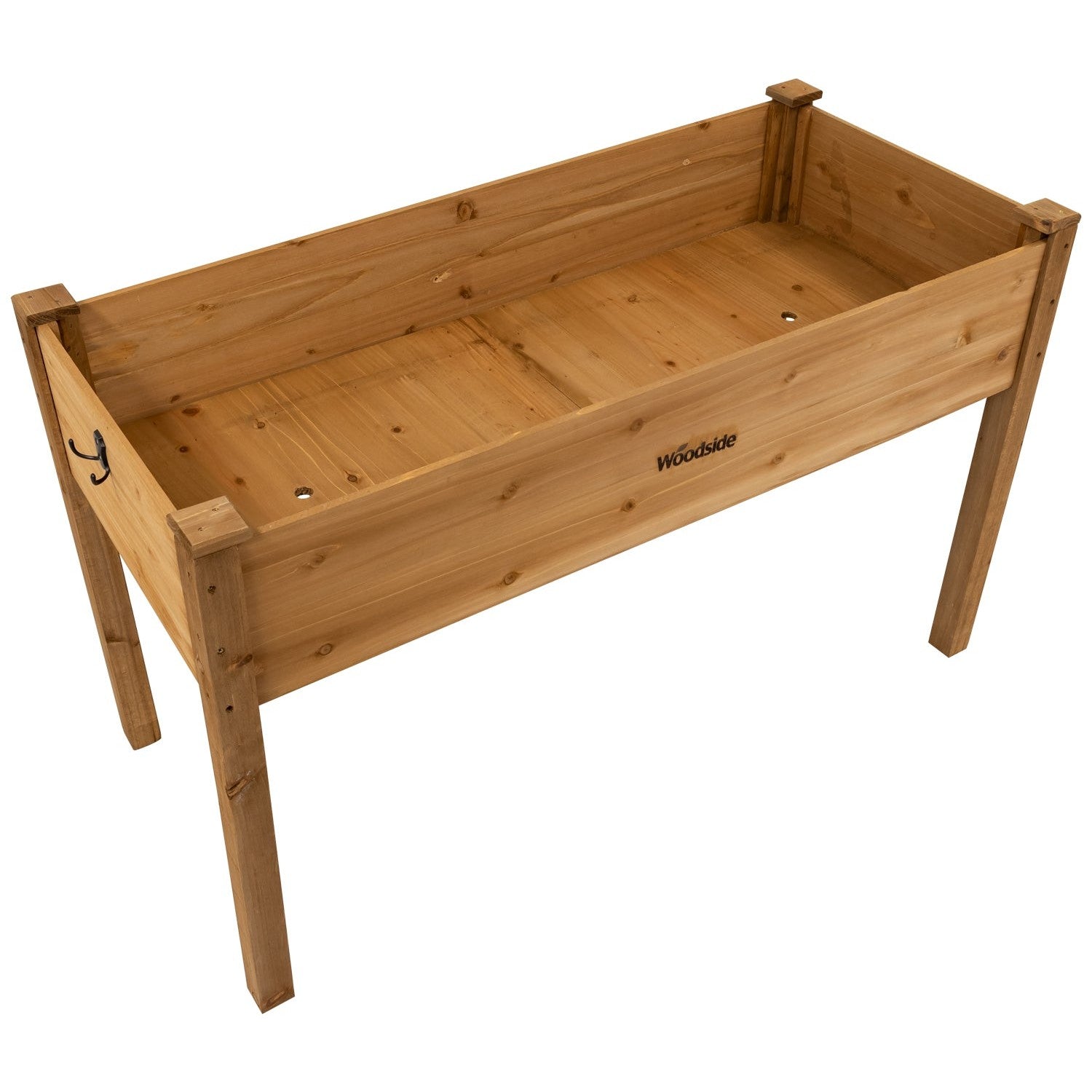 Woodside raised wooden garden bed planter with plants and vegetables, ideal for growing herbs and vegetables in a home garden.