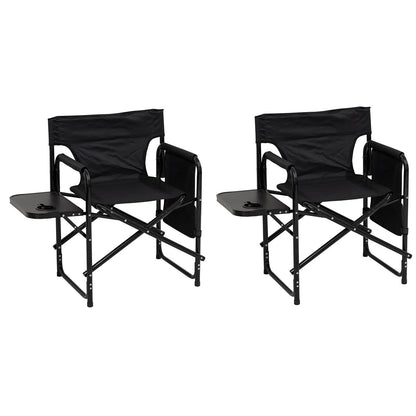Andes Folding Camping Garden Chair, Aluminium Fishing Directors Chair with Side Table x 2