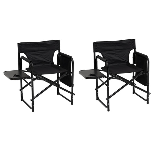 Andes Folding Camping Garden Chair, Aluminium Fishing Directors Chair with Side Table x 2