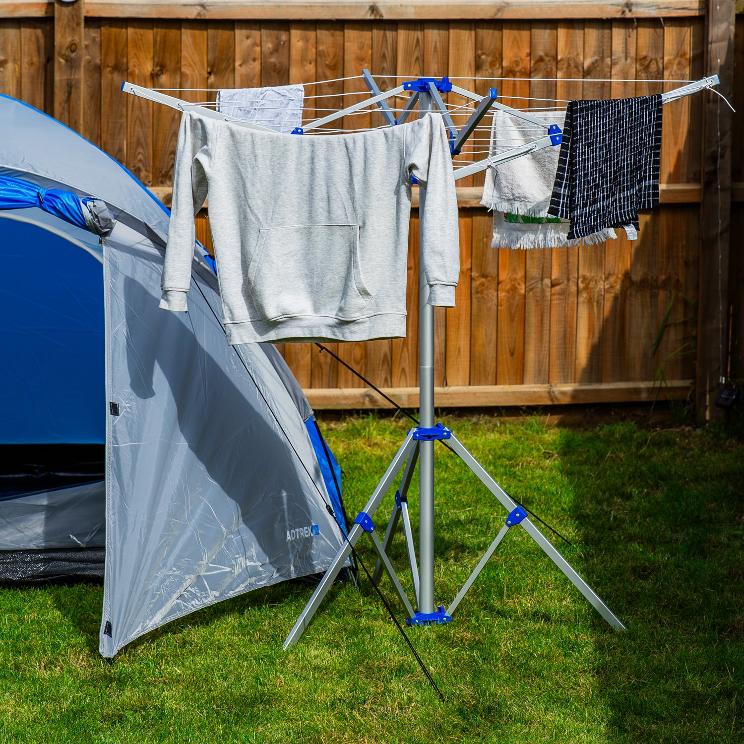 Andes 4 Arm Aluminium Rotary Camping Clothes Airer 16m Washing Line Drying Rack