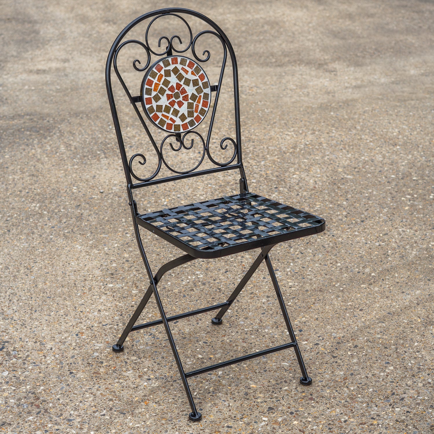 Folding Garden Bistro Chairs – Folding Metal Outdoor Chairs, Terracotta Tile Design x 2