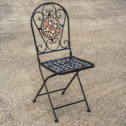 Folding Garden Bistro Chairs – Folding Metal Outdoor Chairs, Terracotta Tile Design x 2