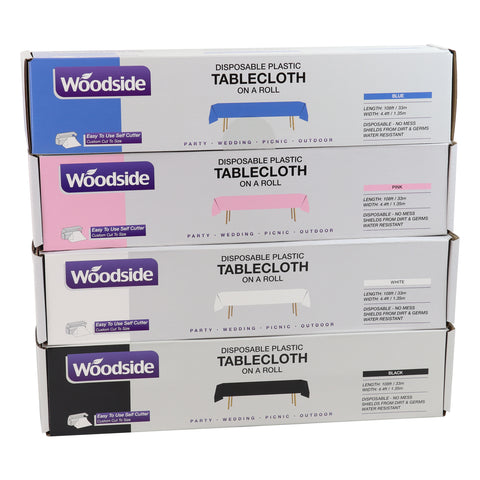 Woodside Disposable Plastic Table Cloth Roll for Parties & Events 33m x 1.35m
