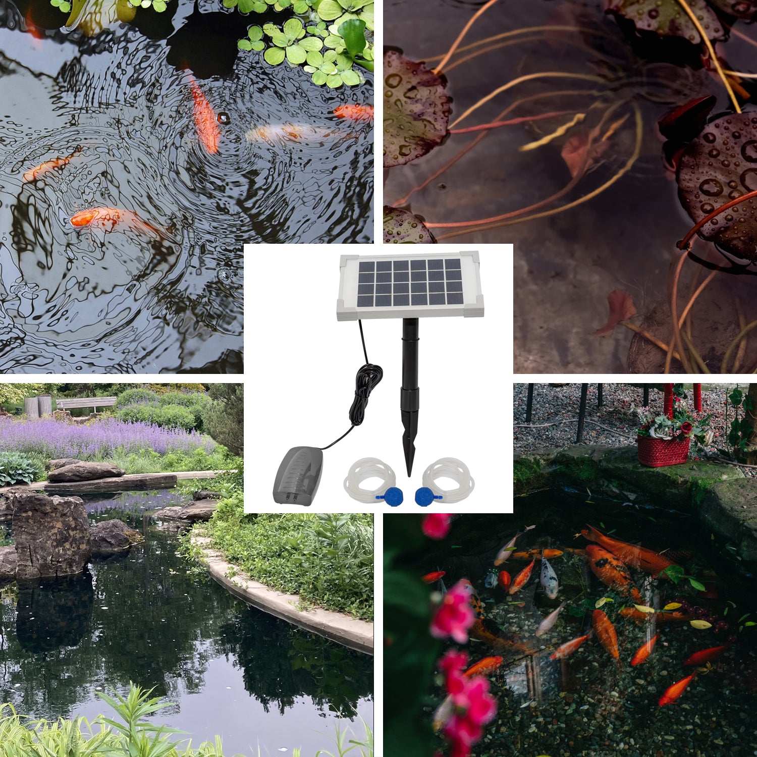 Woodside Solar Powered Oxygenator Pond Water Oxygen Pump 2 Air Stone Aerator