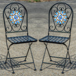 Folding Garden Bistro Chairs – Folding Metal Outdoor Chairs, Blue Tile Design x 2