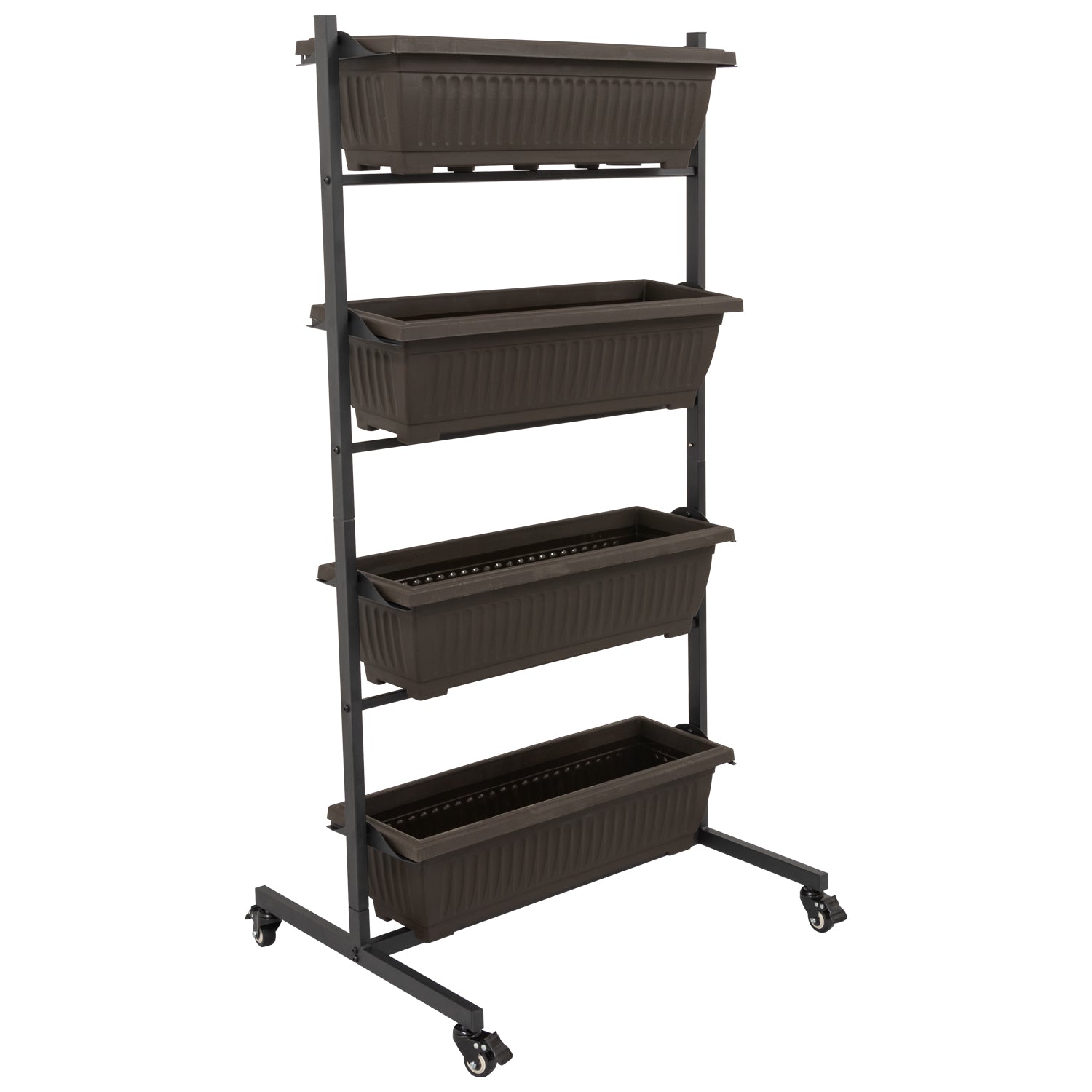 Woodside Dereham 4 Tier Wheeled Metal Garden Planter Flower Display Stand