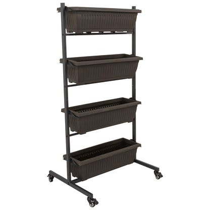 Woodside Dereham 4 Tier Wheeled Metal Garden Planter Flower Display Stand