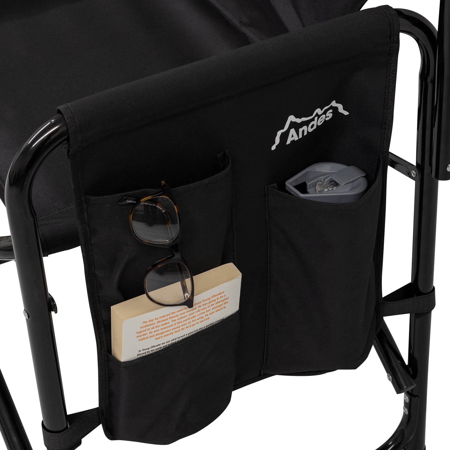 Andes Folding Camping Garden Chair, Aluminium Fishing Directors Chair with Side Table x 2