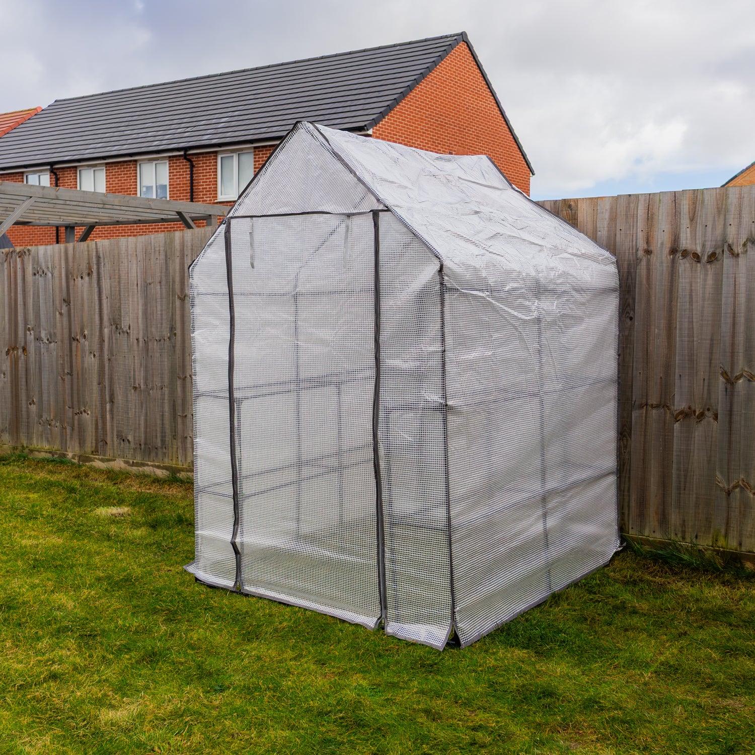 Woodside Large Walk-in Greenhouse with Netted PE Cover 4 Shelves Steel Frame
