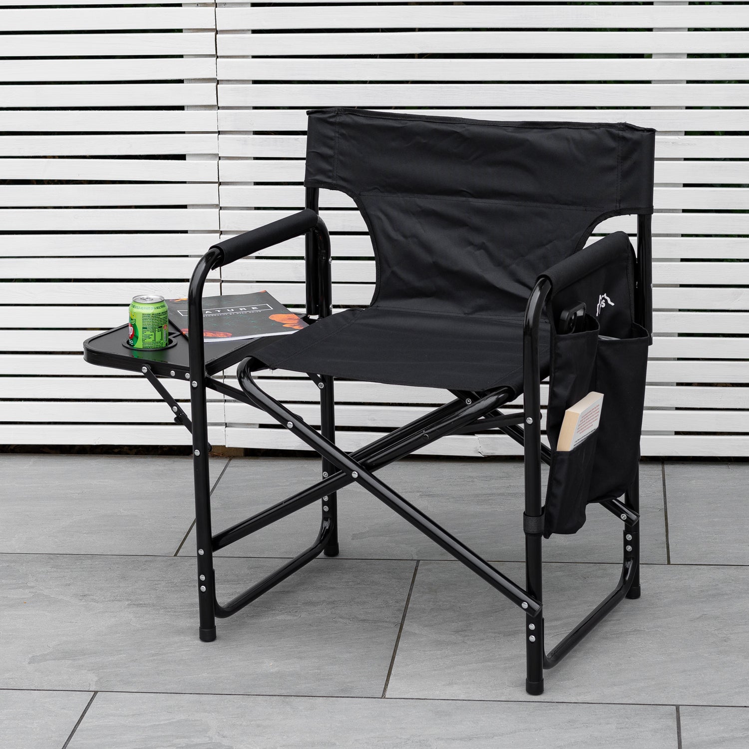 Andes Folding Camping Garden Chair, Aluminium Fishing Directors Chair with Side Table x 2
