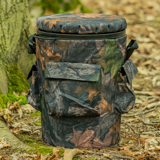 Nitehawk Spinning/Swivel Hunting Shooting Camo Bucket Seat With Storage Pockets