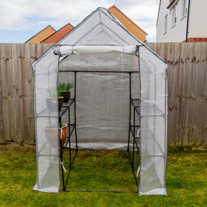 Woodside Large Walk-in Greenhouse with Netted PE Cover 4 Shelves Steel Frame