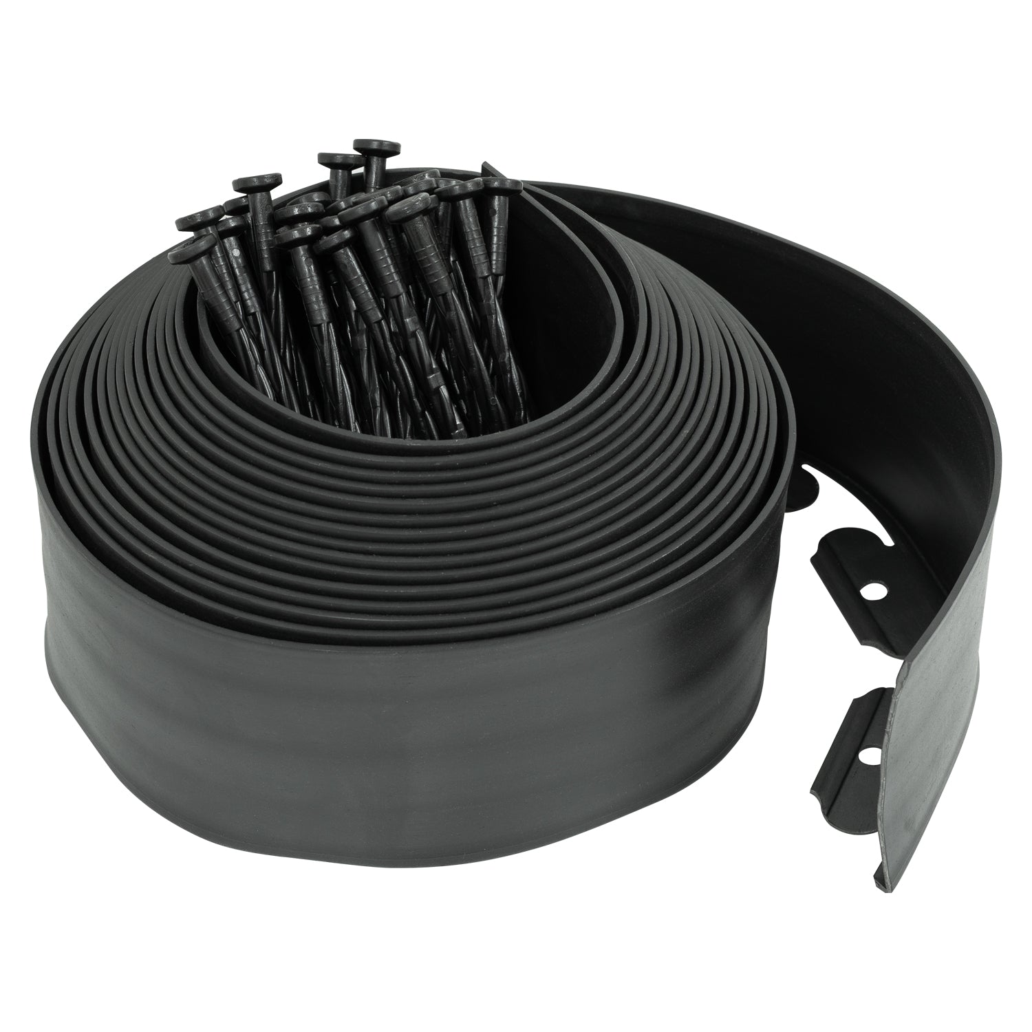 Woodside Garden Lawn Border Edging Flexible 10m x 10cm Black Plastic Path Edge with Pegs