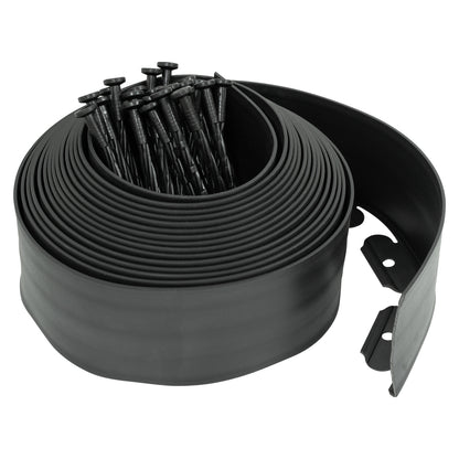 Woodside Garden Lawn Border Edging Flexible 10m x 10cm Black Plastic Path Edge with Pegs