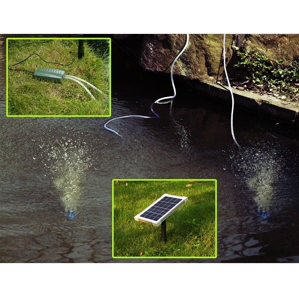 Woodside Solar Powered Oxygenator Pond Water Oxygen Pump 2 Air Stone Aerator