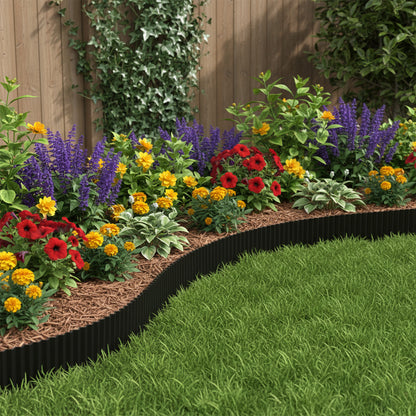 Woodside Metal Garden Border Edging 5m x 16.5cm Decorative Black Finish for Lawn/Pathways