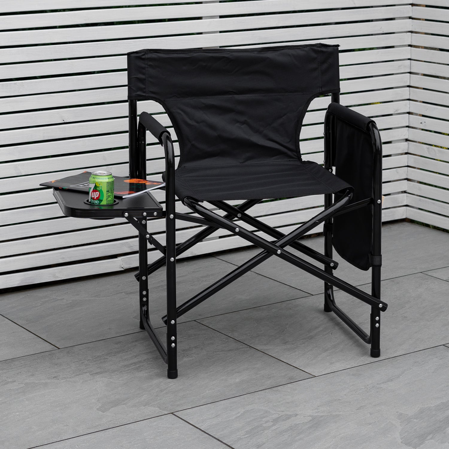 Andes Folding Camping Garden Chair, Aluminium Fishing Directors Chair with Side Table x 2