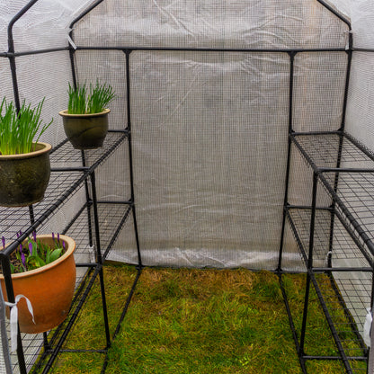 Woodside Large Walk-in Greenhouse with Netted PE Cover 4 Shelves Steel Frame