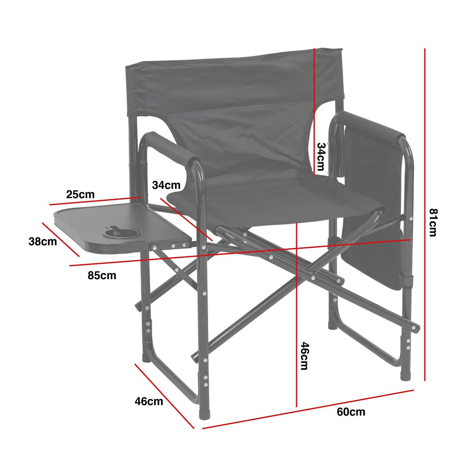 Andes Folding Camping Garden Chair, Aluminium Fishing Directors Chair with Side Table x 2