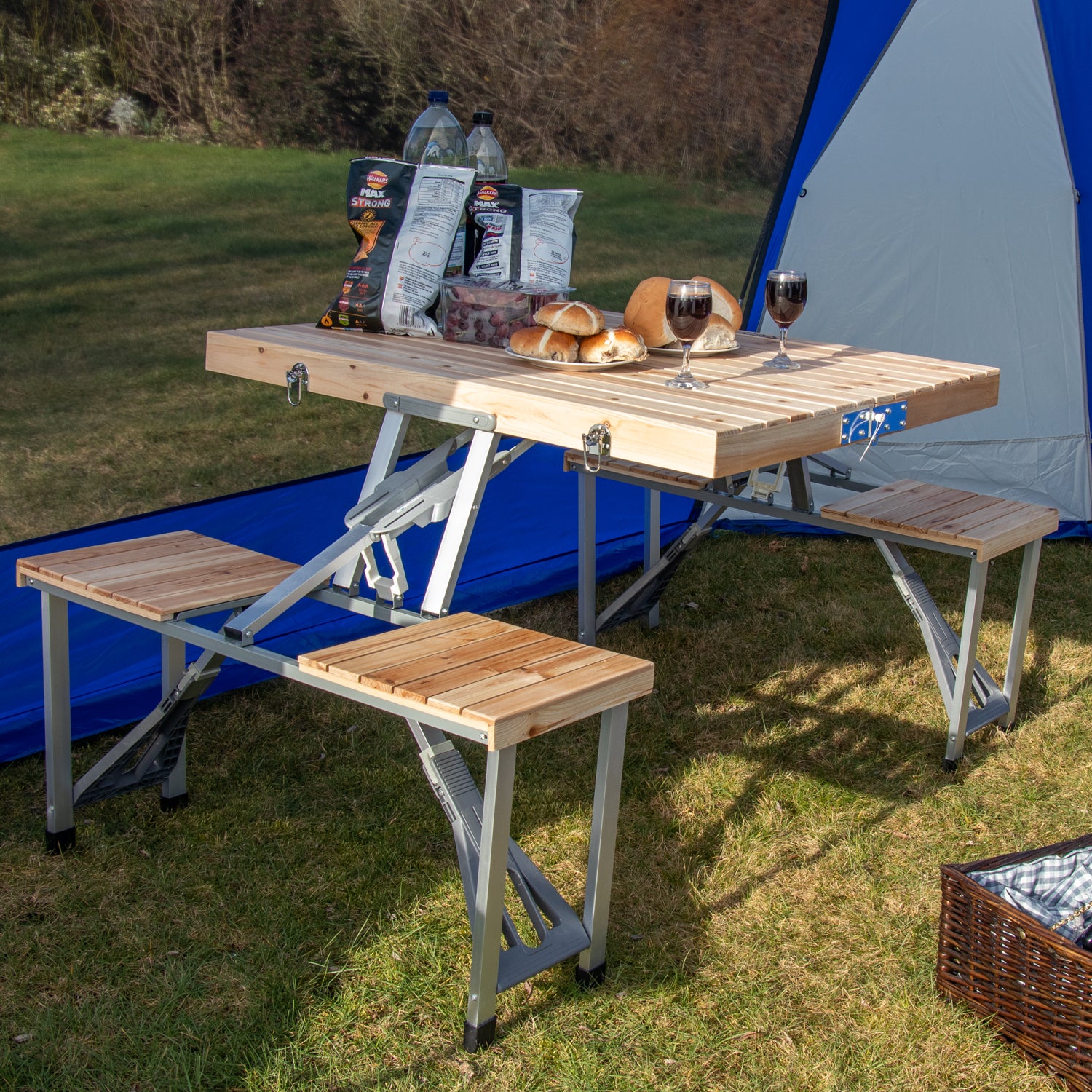Andes Folding Wooden Camping Table & Chair Picnic Set